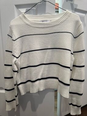 Miracle White Crewneck Sweater with Navy Stripes
